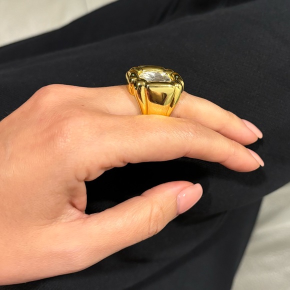 DULCIS COCKTAIL Statement Rectangle Gold RING, Size 7 - Picture 6 of 15